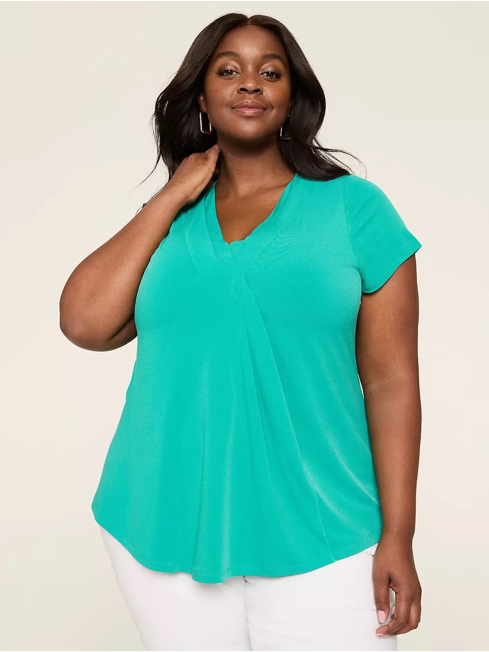 Lane Bryant Teal V-Neck Short Sleeve Tee